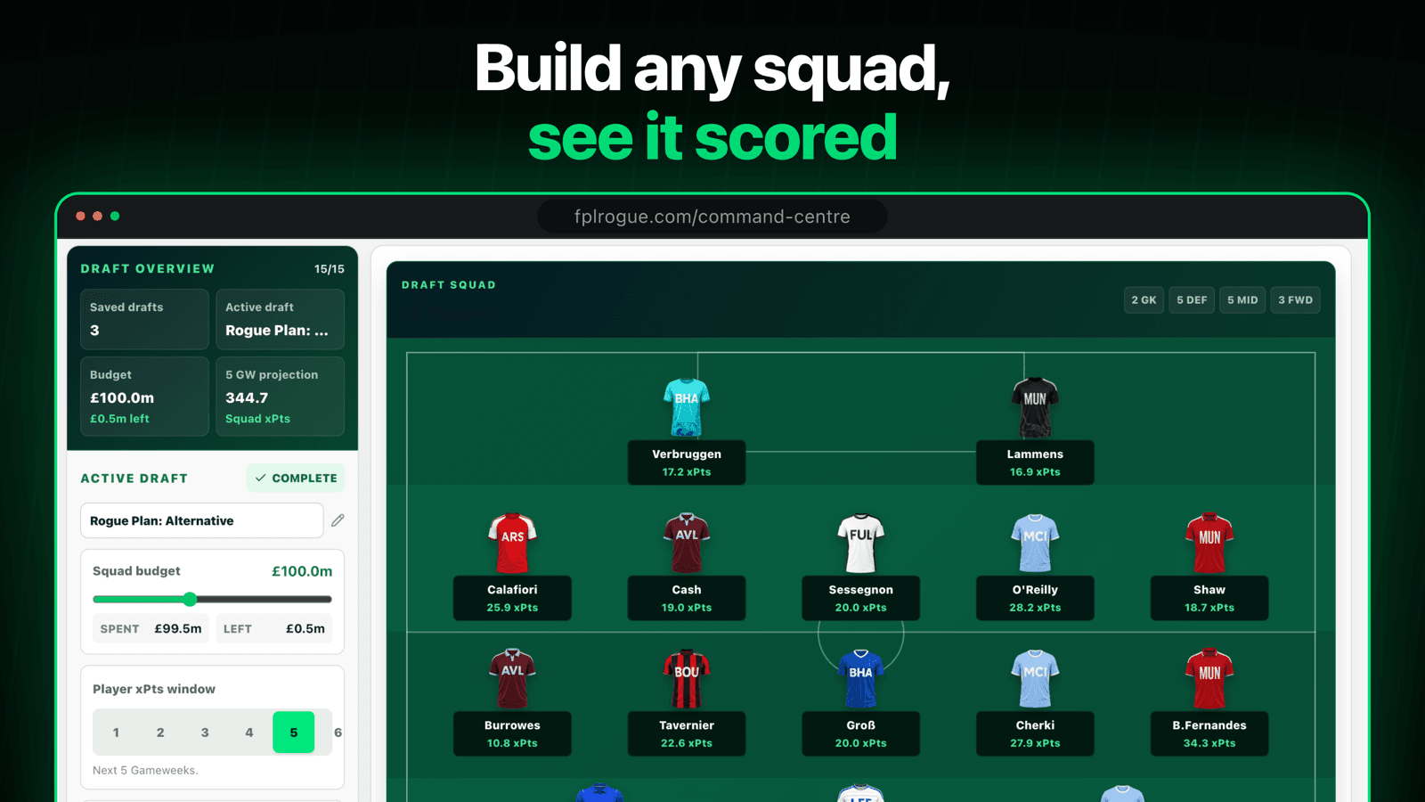 FPLRogue Draft Manager and squad planning tool