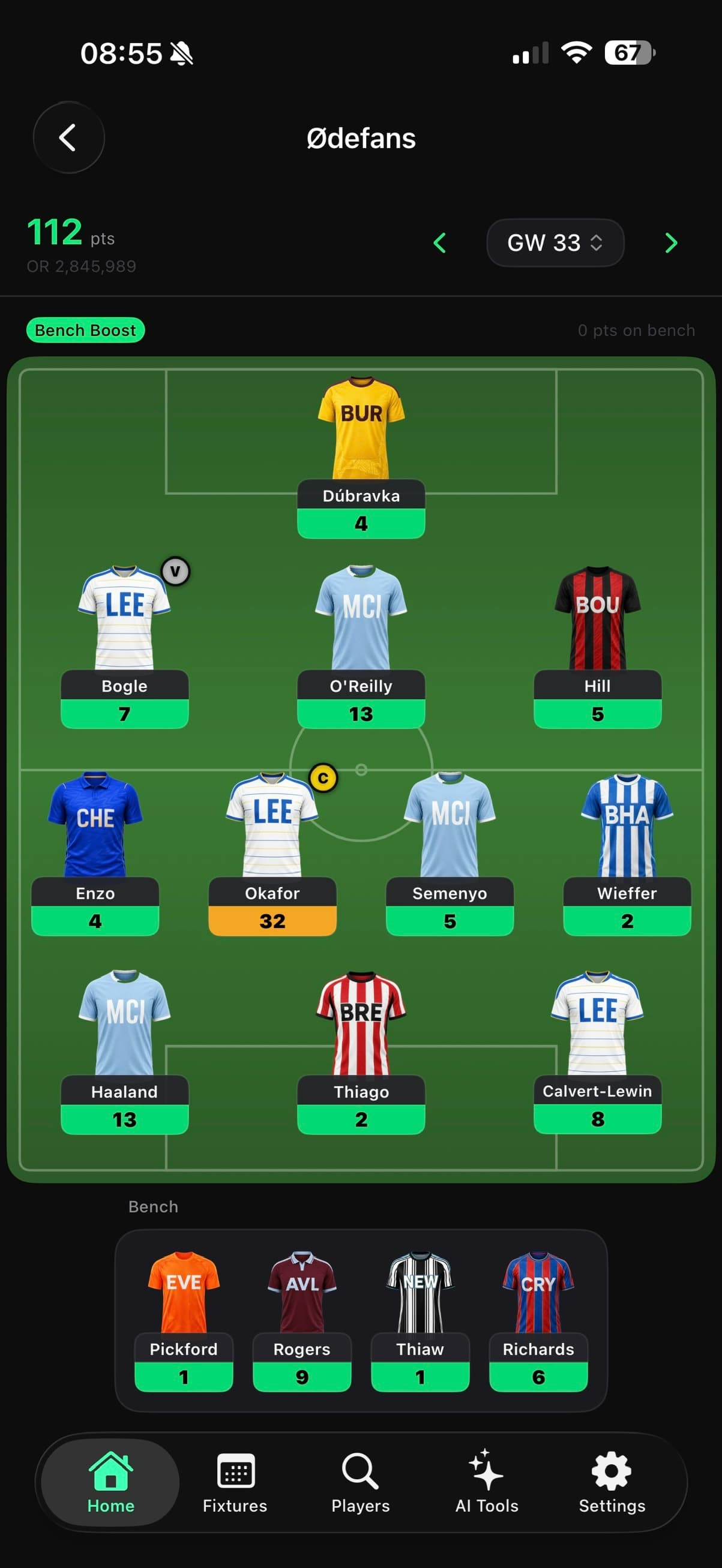 Your FPL team and live gameweek points